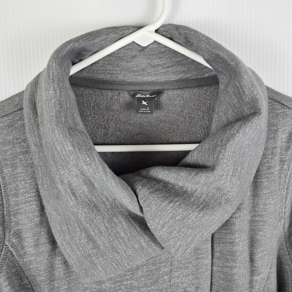 Eddie Bauer Womens Gray 3 Snap Cowl Neck Jersey Sweatshirt Wrap Jacket Size L - Picture 3 of 12